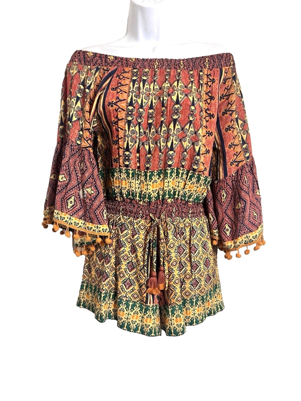 RAGA KASSIE POM POM Off Shoulder Romper Boho Bohemian Fresh Sample Made in India